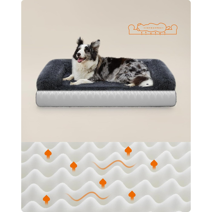 Feandrea FluffyHug Dog Bed, Dog Cushion Size XL, Dog Mat for Medium and Large Dogs, Dog Sofa with Ruffle Foam, Removable and Washable Cover, 106 x 80 x 23 cm, Ombré Grey PGW233G01 (XL (106 x 80 x 23 cm), dark grey)