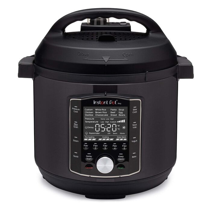 Instant Pot Pro 10-в-1: мультиварка-скороварка, 1200 Вт, 5.7 л, чорна нержавіюча сталь. 10 функцій: скороварка, плита, рисоварка, пароварка, йогуртниця, Sous Vide.