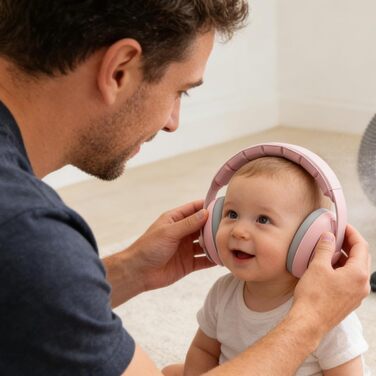 Дитячий навушник-захист від шуму 2-в-1, регульовані навушники, захист від шуму до 48 місяців, капсульний захист для новонароджених, рожевий