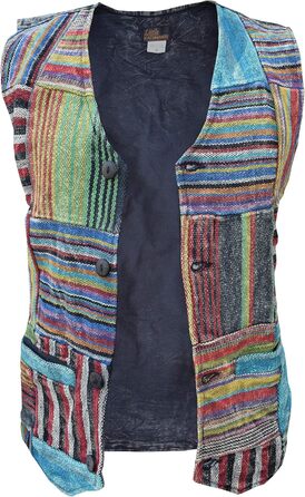 Чоловіча жилетка Gheri Patchwork смугаста бохо з ґудзиками, випрана камінням, розмір L