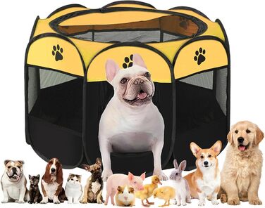 Клітка-вигул для цуценят та котів, клітка-вигул для собак, клітка для тварин (жовто-чорний, 6, 114x114x58 см)