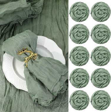 Gaze Cheesecloth Napkins, 50 x 50 cm, Napkins, crinkled, decorative fabric napkins for home, wedding, rustic table decoration, sage green, 100 pieces