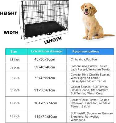 Клітка для собак 91 x 56 x 62 см, складана, з 2 дверцятами, переносна клітка для собак, автоклітка, з піддоном, дротяна клітка для собак