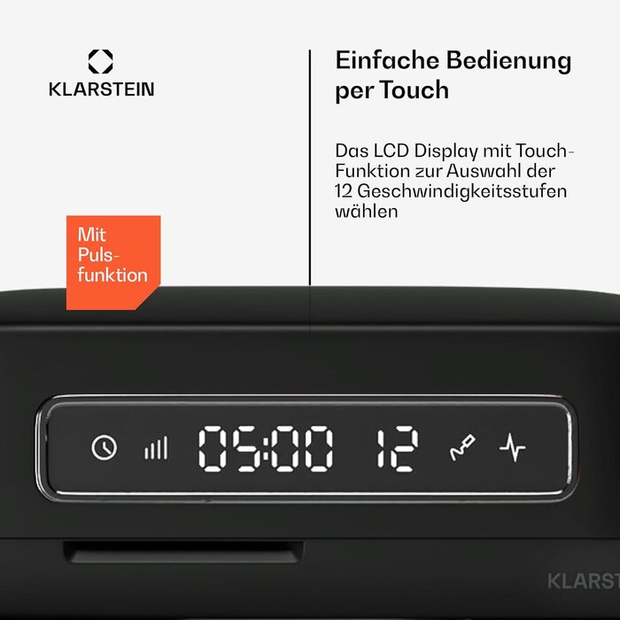 Кухонна машина Klarstein Chiara 1600W з чашею 5л з нержавіючої сталі, 12 швидкостей, LCD-дисплеєм, тиха робота ≤72 dB, набір для випічки, сумісний з посудомийною машиною, корпус з алюмінію, чорний колір