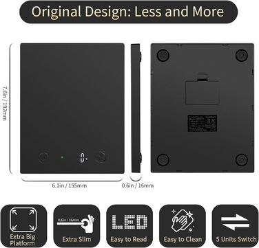 Кухонні ваги Homebuds 10 кг, цифрові, точність 1 г, LED, чорні. Для приготування та випічки.