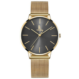 Жіночий годинник Alienwork IK Minimalist, ультратонкий, сітчасте браслет (Золото / Сірий / Золоте сітчасте браслет)