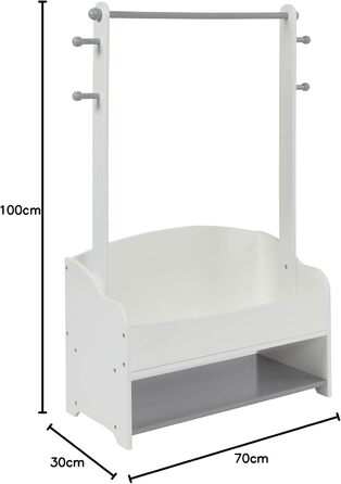 Children's clothes rack with extra storage space and clothes hangers, children's clothes rack, wooden clothes rack with storage, toddlers, children's clothes rack, white and gray