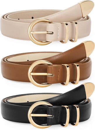 LEACOOLKEY: 3 жіночі шкіряні ремені-коси для джинсів та суконь. В'язані ремені з металевою блискавкою (100 см). Розмір: 66-76 см. Кольори: чорний, коричневий, бежевий.