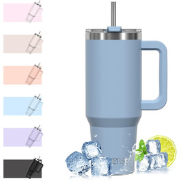 Термокружка WATERSY 40oz (1183 мл) з нержавіючої сталі, подвійні стінки, вакуумна ізоляція, без витоку, з ручкою та трубочкою, блакитний колір