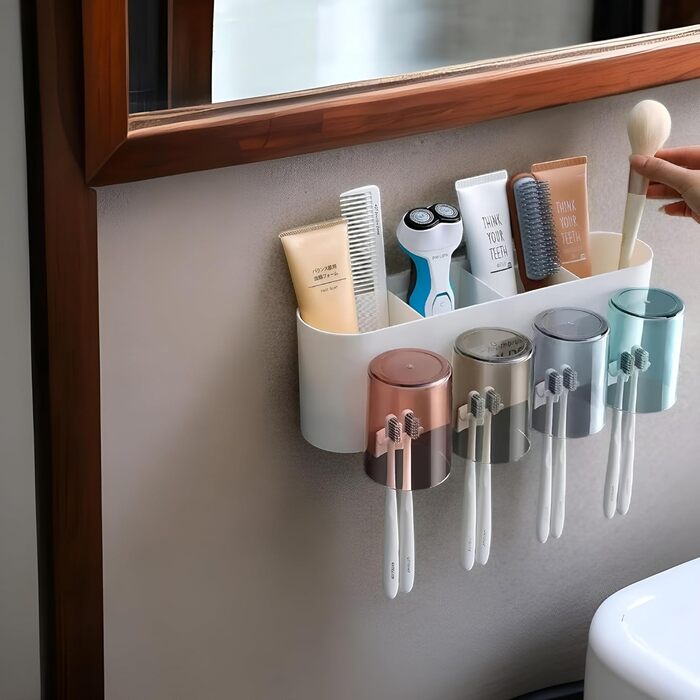 Wall Mounted Toothbrush Holder, Toothbrush Holder, Bathroom Toothbrush Holder, Bathroom Brush Holder Wall Mount (3 Cups, White)