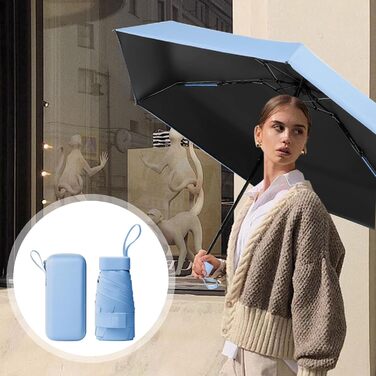 Компактний парасолька від дощу, міні-парасолька, захист від УФ-променів, вітростійка з капсульною ручкою, портативна для чоловіків та жінок (блакитна)