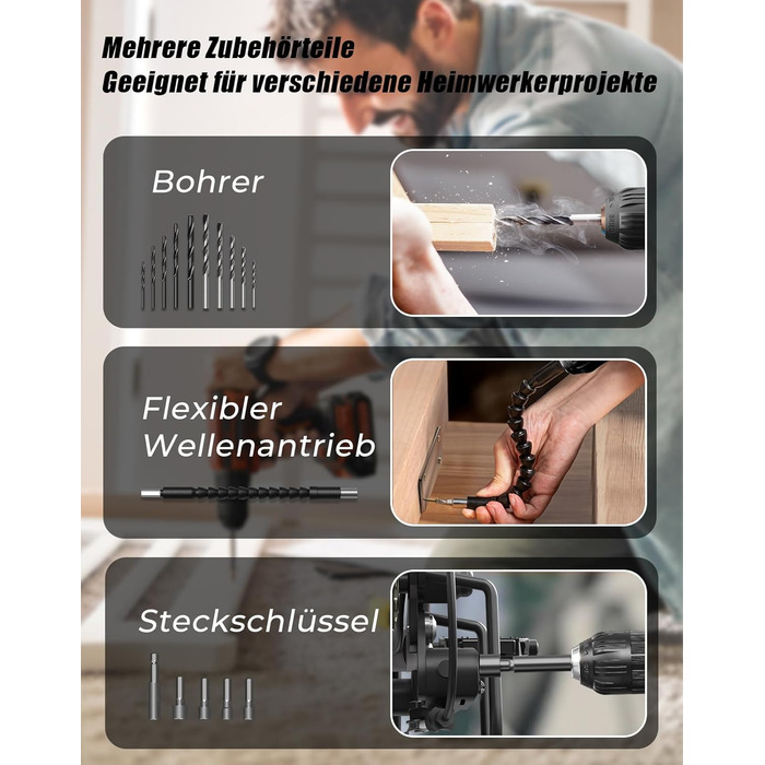 Акумуляторний шуруповерт-дрель 20V, 56 шт. в наборі, 42Nm, LED-підсвітка, для дому та ремонту