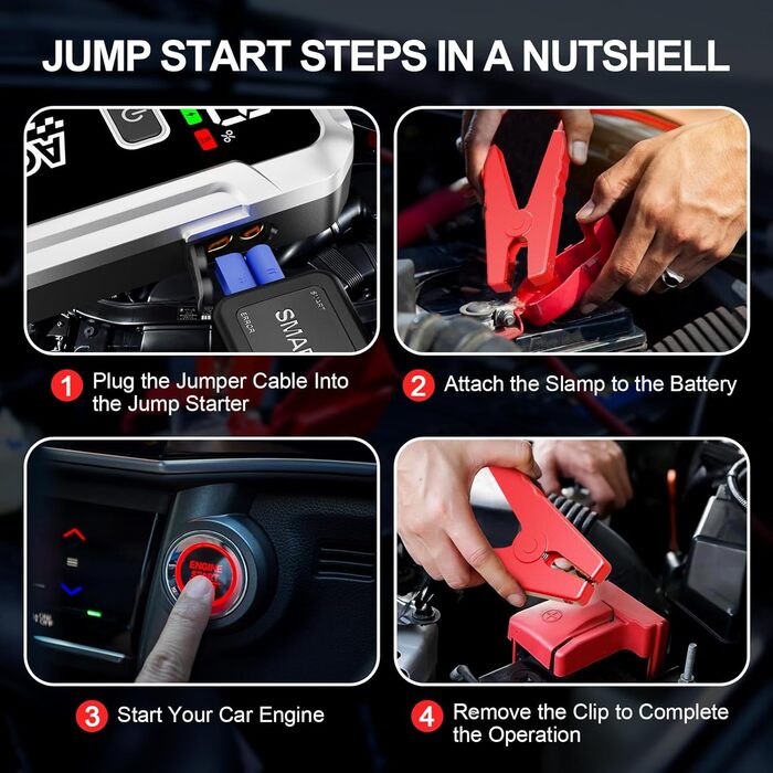 Портативний акумулятор Starthilfe для автомобіля: запуск 12V авто, мотоцикла, вантажівки, SUV з LED-ліхтариком та LCD екраном