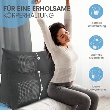 Підголовник для спини ELONEO 70 см, клиновидна подушка для ліжка та дивана, трикутна подушка для читання, знімний та пральний чохол, з практичною кишенею, антрацит, 70 см