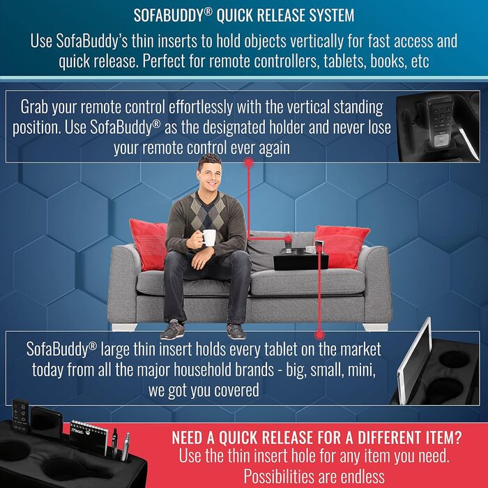 Sofa-Buddy Practical Couch Cup Holder, Sofa Coaster, Sofa Cup Holder. The perfect couch accessory (Square-bigdaddy-leather-black)