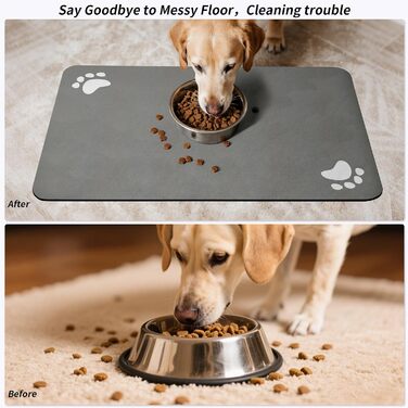 Підкладка під миску для собак та котів, сіра, 43x80 см - швидковисихаюча, неслизька