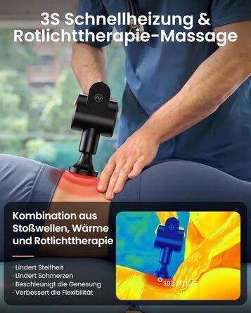Масажер для м'язів Napre Massagepistole: 32 швидкості, кут налаштування, металевий насадка, чорний & червоний (з червоним світлом)