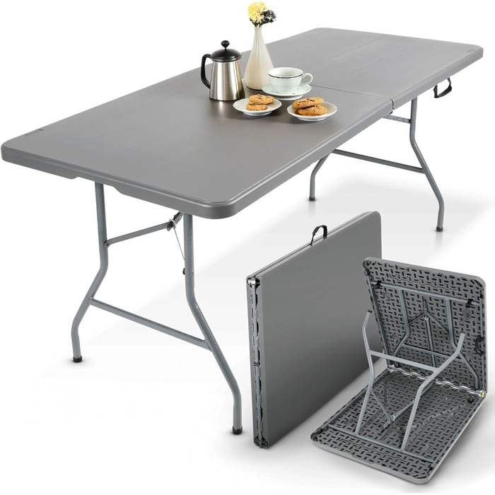 Складаний садовий стіл Arebos Buffettisch 182x74x74 см, антрацит | для 8 осіб | з ручкою для перенесення | для саду, тераси, балкону