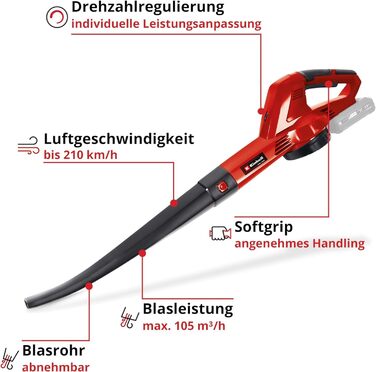 Einhell Cordless Leaf Blower GC-CL 18 Li E Solo Power X-Change (18 V, 210 km/h air speed, lightweight and powerful, speed control, Softgrip, without battery)