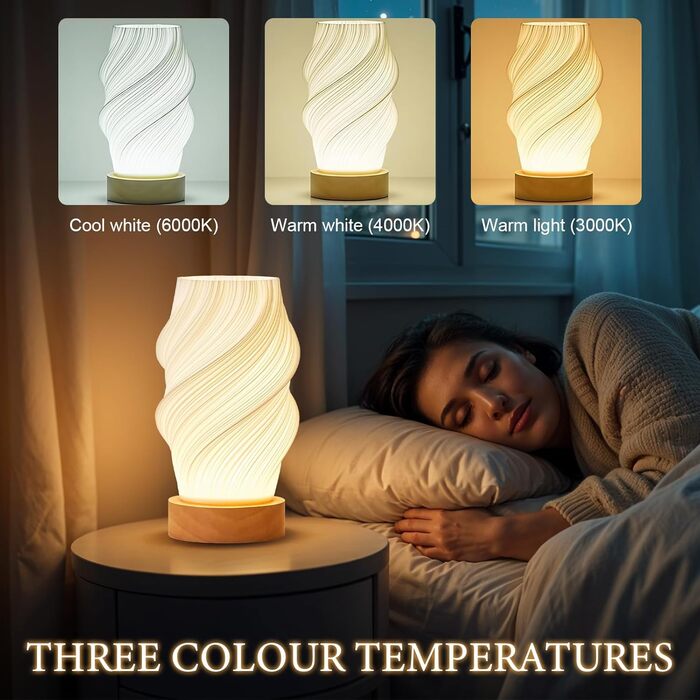 Дерев'яна настільна лампа - 3 режими, 9-рівнів регулювання яскравості LED, мінімалістичний дизайн, для спальні, вітальні, нічного столика, декоративна лампа з теплим/холодним білим світлом