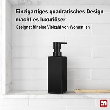 Диспенсер для мила GMISUN для ванної кімнати та кухні, 350 мл, чорний скляний, з піддоном та водонепроникними етикетками