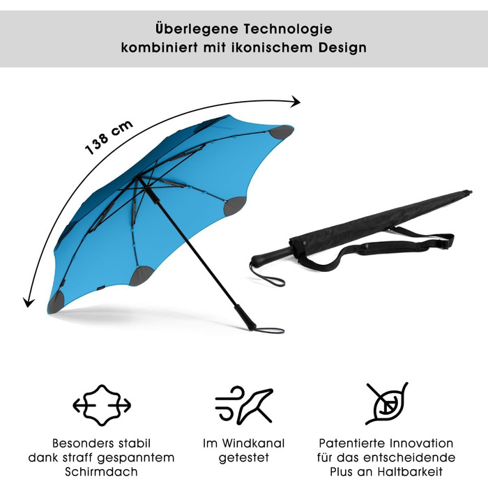 BLUNT Executive Stock Umbrella Blue | Large & Stormproof for 2 People – 138 cm Ø | Innovative & Patented Design – Wind Tunnel Tested
