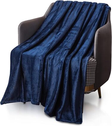 Плед KEPLIN з фланелі, великий накид, ковдра, м'який, затишний та пухнастий, з мікрофібри, для ліжка та ковдри, ідеально підходить для дорослих та дитячих кімнат, двоспальне ліжко (150 x 150), колір: темно-синій
