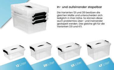 3-Piece Storage Boxes with Lid | BPA Free | With or Without Carrying Handle | Storage Containers with Reinforced Bottom Structure (With Carrying Handle - Transparent, 33L)