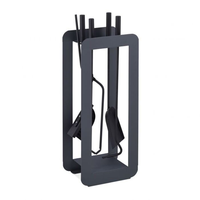 Relaxdays 5-Piece Fireplace Set in Grey/Black