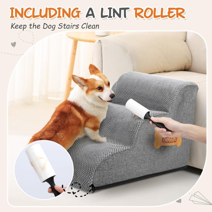 Східці для собак Nobleza: 3 ступені, з роликом для шерсті