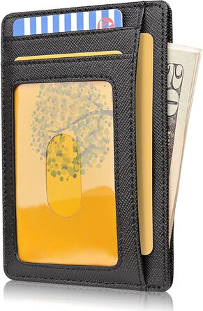 Чоловічий та жіночий шкіряний гаманець Buffway з RFID-захистом, передньою кишенею, чорний