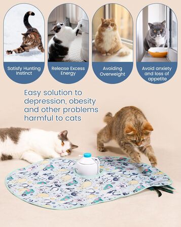 Cat Toy Self-Entertainment, 3 IN 1 Interactive Feather Toy for Cats with 360 Degree Automatic Rotating, USB Rechargeable Complete Set Cat Accessories Electric (Light Blue)