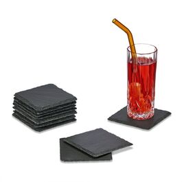 Relaxdays Set of 10 Slate Coasters, 10x10 cm