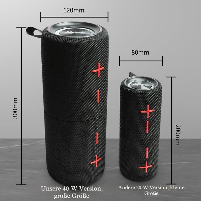 CYBORIS Bluetooth колонка 2-в-1 40W, водонепроникна, з басами, RGB підсвіткою, до 24 год роботи, для дому/вулиці/подорожей