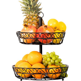 Металева етажерка для фруктів Chefarone 30 см - чорна фруктова ваза з 3 ярусами - стильна підставка для фруктів, 30 x 30 x 36 см