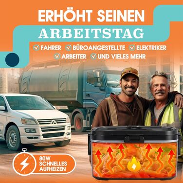 Electric Lunch Box 80W Thermo Lunch Box for Keeping Food Hot, 1.8L Heat Box 3-in-1 Food Warmer, Food Warming Box for 12V/24V/220V, for Work, Car, Truck Electric Lunchbox, Heat Box
