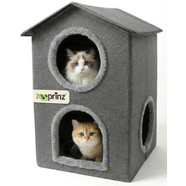 Кігтеточка-будиночок Zooprinz для котів – затишна печера, тепле ліжко для котів, великих котів, ліжко для котів з подушкою, кімнатний будиночок-кігтеточка, притулок та місце для відпочинку (Антрацит, 46 × 41,5 × 60 см)