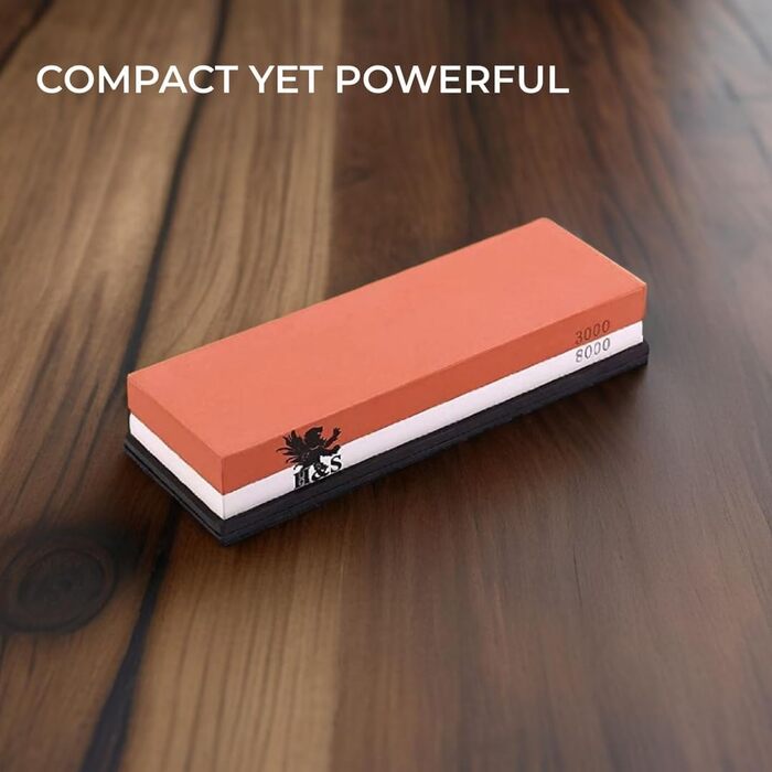 Набір точильного каміння H&S з неслизьким гумовим тримачем: двосторонній точильний камінь та брусок, зернистість 3000/8000, точилка для ножів, набір точильних каменів, мастильний камінь 10000, сталевий брусок