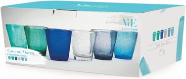Villa d'Este Home Tivoli Cancun/Marea Set of 6 Water Glasses, 330 ml, made of hand-blown glass, with shades of blue