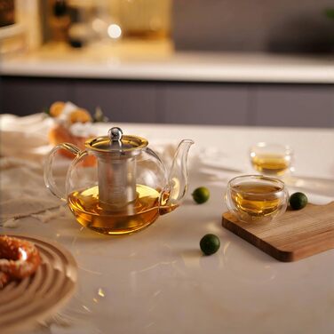 Скляна чайниця CNGLASS 600 мл з ситом, для листового та квіткового чаю, стійка до плити