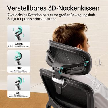 Hbada P2 Air Ergonomic Office Chair with 3D Lumbar Support, Adjustable Mesh Chair, 3D Armrests, Headrest & Comfortable Seat - Home & Office Desk Chair (Black, Luxury Version)