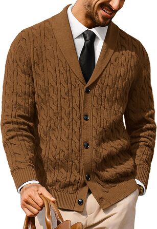 Кардиган чоловічий PJ PAUL JONES з коміром-шарфом, грубий в'язання, на ґудзиках (XL, Червоне верблюже)
