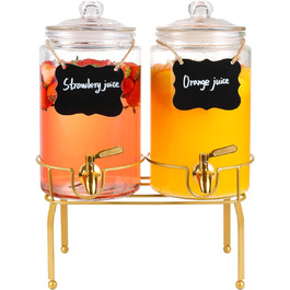 FUREEY Drink Dispenser with Stand - 2 Pack, 3.5L Glass Top Drink Dispenser with Stainless Steel Spout - Leakproof for Juice, Tea & Party Drinks