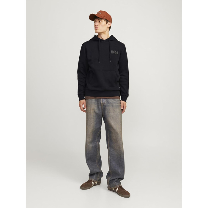 Чоловічий худі Jack & Jones Regular Fit JJEADRIAN з принтом, чорний