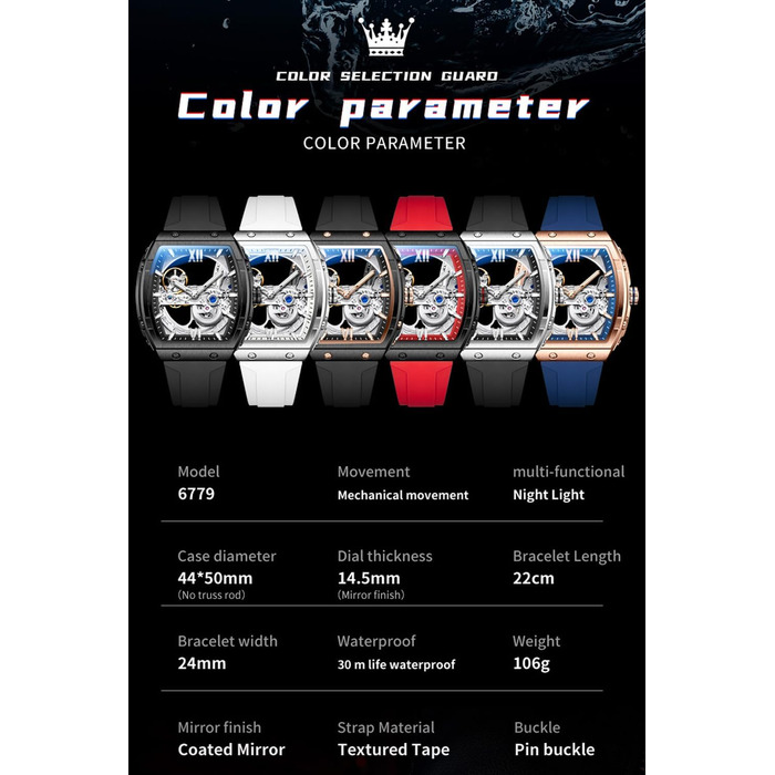 Чоловічий скелетон-годинник OLEVS: автоматичний механізм, сталевий браслет, водонепроникний, з календарем та підсвіткою, чорний