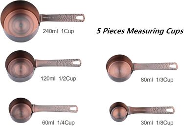 Viwehots Measuring Cups and Spoons Set 11, Copper Measuring Cups and Spoons Set, Metric Measuring Cups and Spoons, Stainless Steel Dry Measuring Cups and Spoons, Set with 1/8, 1/4 Cup for Baking and Kitchen