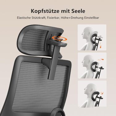 Офісне крісло Newtral MAGICH-PRO з підніжкою: ергономічне, з підтримкою голови та попереку, чорне. Макс. навантаження 150 кг