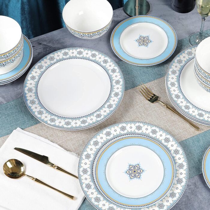 Набір посуду Fanquare 18 предметів для 6 осіб: тарілки, миски, десертні тарілки (Азурний блакитний)