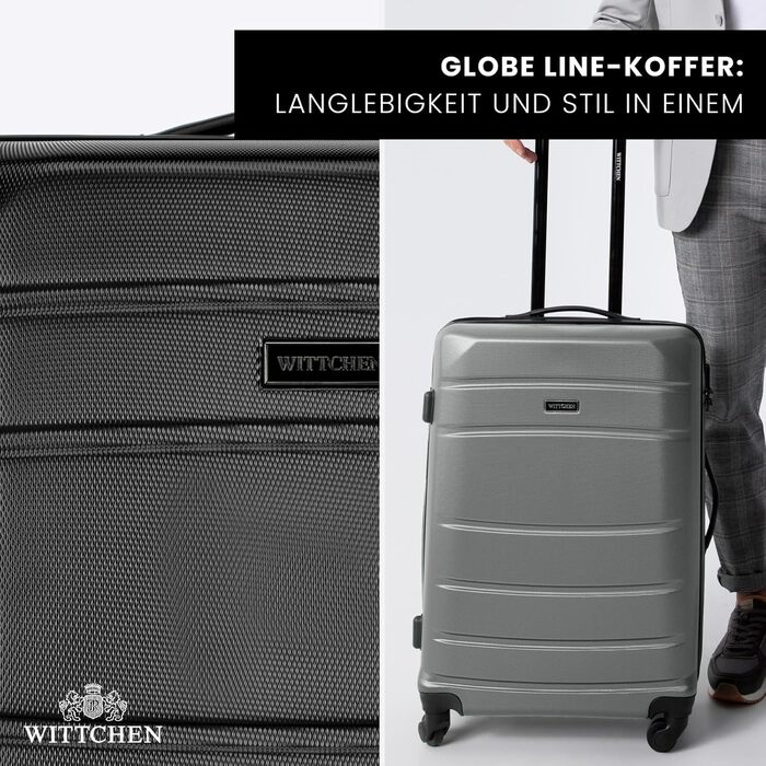 WITTCHEN Globe Line: Чемодан-ролер ручної поклажі з ABS, 4 колеса, кодовий замок, телескопічна ручка, чорний | Розмір S | Підходить для Lufthansa, Eurowings, Ryanair, Condor, Discover Airlines