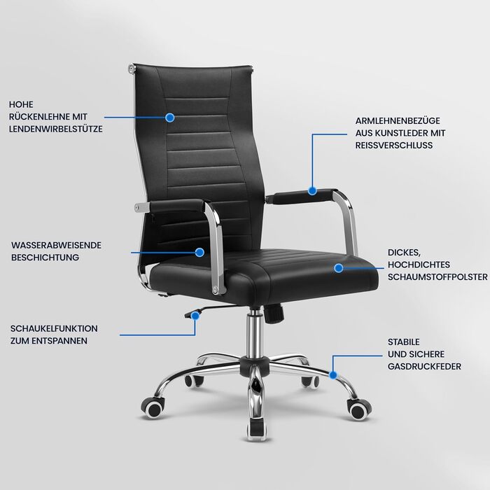 Офісний крісло Yaheetech з ергономічним дизайном, з підлокітниками, для офісу та дому, чорний, до 136 кг